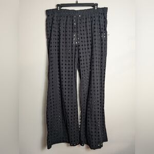 La Relaxed Eyelet Pants Black Pull On Beachy Wide Leg Sz Xl